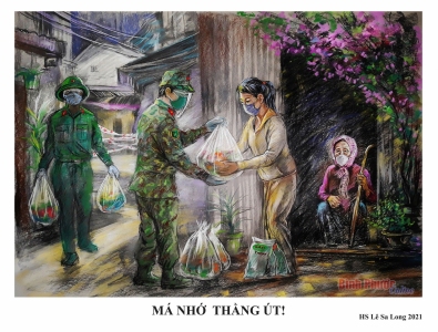Nghĩa tình quân - dân trong tranh của họa sĩ Lê Sa Long